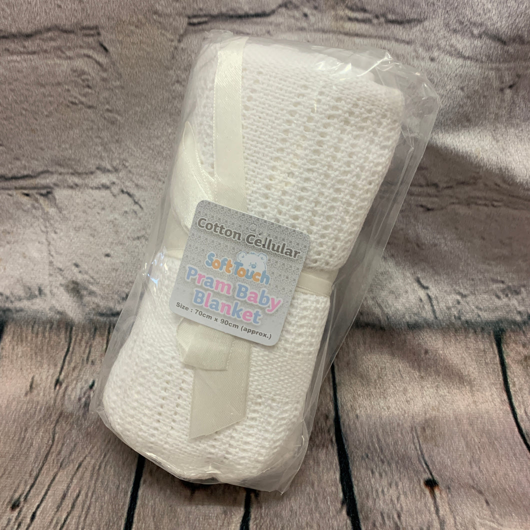 Pram or Moses Basket White Cellular Blanket 70 x 90 cms