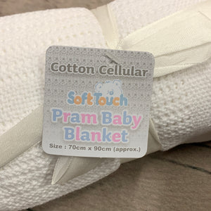 Pram or Moses Basket White Cellular Blanket 70 x 90 cms