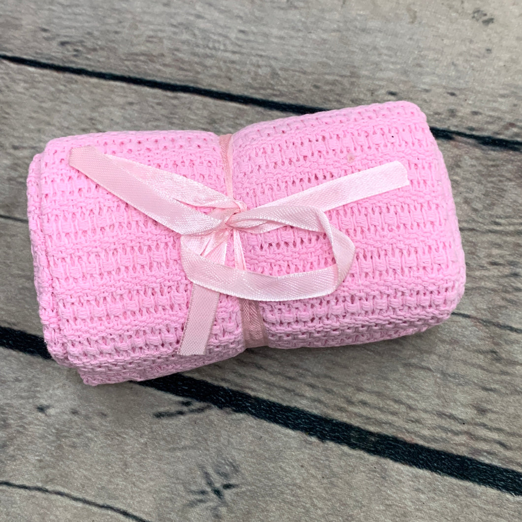 Pram or Moses Basket Pink Cellular Blanket 70 x 90 cms