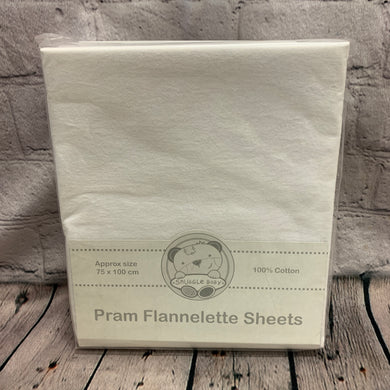Pram or Moses Basket Flat Flannelette Sheets - White 75 x 100 cms