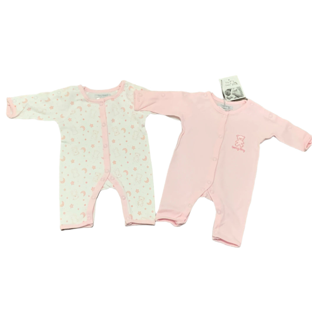 Premature Baby Sleepsuits 100% Cotton Upto 5LBS Pink & White Pack of 2 (