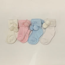 Load image into Gallery viewer, Boys Girls Bobble Ankle Socks Pink Pale Blue White Cream