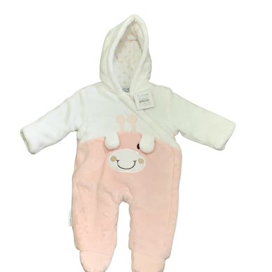 Baby Girls All in One Pram Suit with Hood Pink White Snowsuit