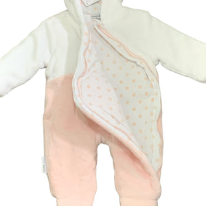 Baby Girls All in One Pram Suit with Hood Pink White Snowsuit