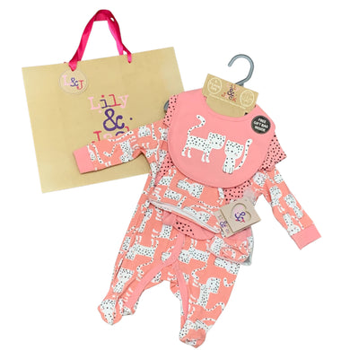 Baby Girls 5 Piece Outfit Pink with Cat Design