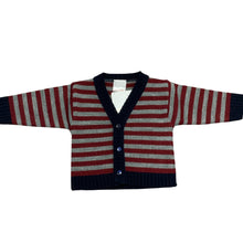 Load image into Gallery viewer, Baby Boys Red &amp; Grey Striped Cardigan With Navy Blue Edging