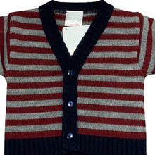 Load image into Gallery viewer, Baby Boys Red &amp; Grey Striped Cardigan With Navy Blue Edging