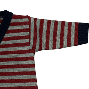 Baby Boys Red & Grey Striped Cardigan With Navy Blue Edging