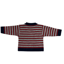 Load image into Gallery viewer, Baby Boys Red &amp; Grey Striped Cardigan With Navy Blue Edging