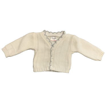 Baby Girls Knitted V Neck Cardigan White & Grey