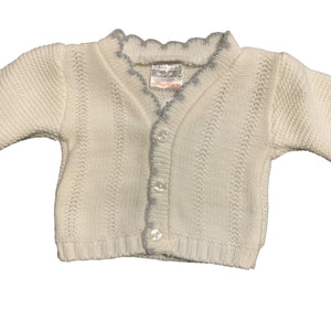 Baby Girls Knitted V Neck Cardigan White & Grey