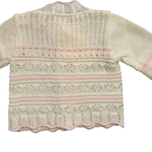 Load image into Gallery viewer, Baby Girls Knitted Round Neck Lacey Cardigan Scallopped Edges White &amp; Pink