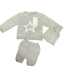 Load image into Gallery viewer, Baby Boy&#39;s Grey &amp; White 3 Piece Knitted Outfit