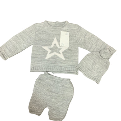 Baby Boy's Grey & White 3 Piece Knitted Outfit