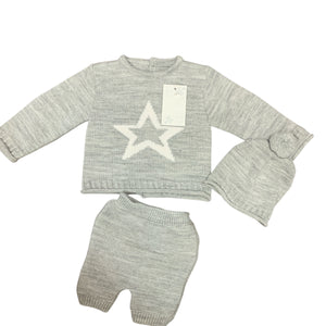 Baby Boy's Grey & White 3 Piece Knitted Outfit