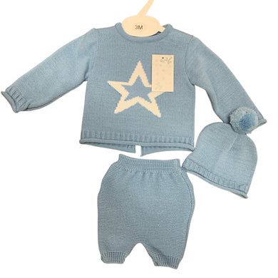 Baby Boy's Blue & White 3 Piece Knitted Outfit
