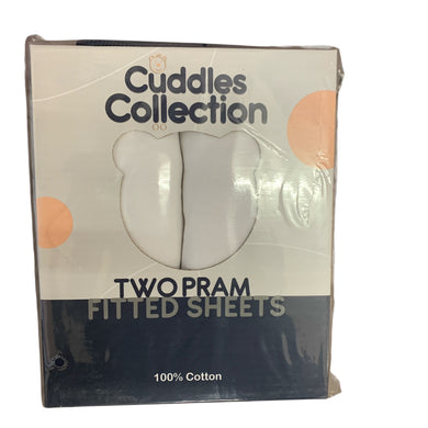 White Pram Fitted Cotton Interlock For Crib or Hard Bodies Pram - Pack of 2 Fits Upto 40 x 94 cms