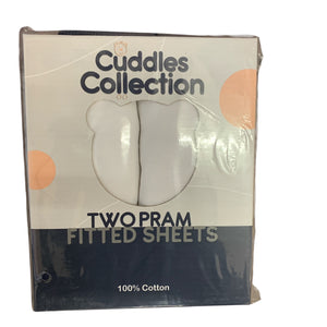 White Pram Fitted Cotton Interlock For Crib or Hard Bodies Pram - Pack of 2 Fits Upto 40 x 94 cms