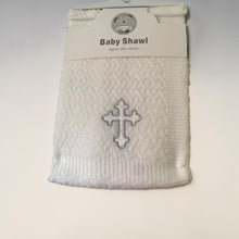 Load image into Gallery viewer, White Christening Baptism Shawl for Baby Cross Silver 120 x 120 cms