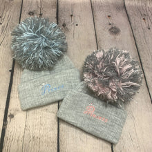 Load image into Gallery viewer, Baby Knitted Double Bobble Hat 0-12 Months Blue White Pink Cream Navy (Copy)