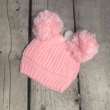 Load image into Gallery viewer, Baby Knitted Double Bobble Hat 0-12 Months Blue White Pink Cream Navy