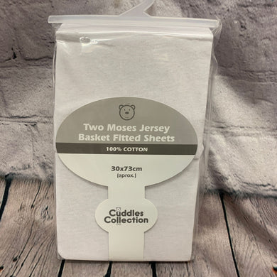 Pram or Moses Basket Fitted Cotton Interlock Sheets - White  73 x 30 cms