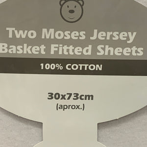Pram or Moses Basket Fitted Cotton Interlock Sheets - White  73 x 30 cms