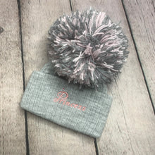 Load image into Gallery viewer, Baby Knitted Double Bobble Hat 0-12 Months Blue White Pink Cream Navy (Copy)