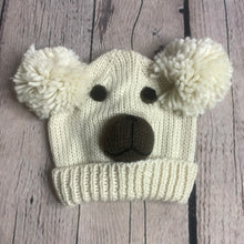 Load image into Gallery viewer, Baby Hat Hats Knitted Double Bobble Bear Face Beige