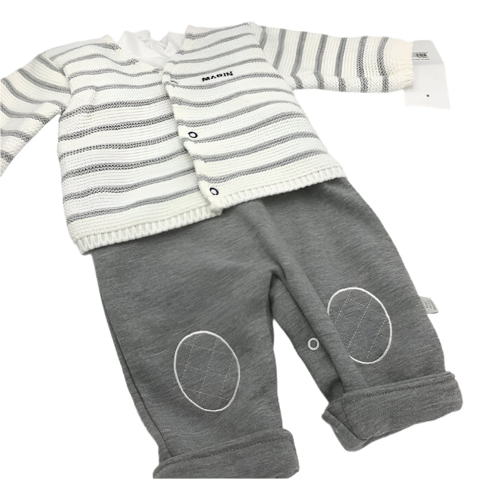 Baby Boys Grey and White Outfit 3-18 Months