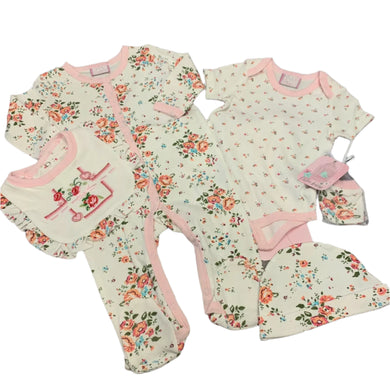 Baby Girls 5 Piece Outfit Pink White Floral Flower Design 3-6 Months