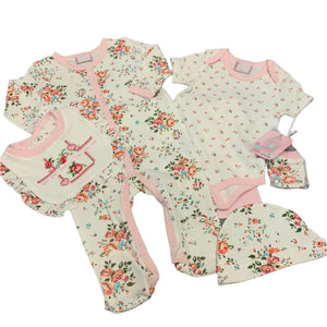 Baby Girls 5 Piece Outfit Pink White Floral Flower Design 3-6 Months
