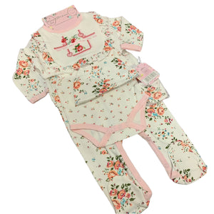 Baby Girls 5 Piece Outfit Pink White Floral Flower Design 3-6 Months