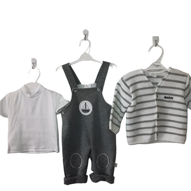 Baby Boys Grey and White Outfit 3-18 Months