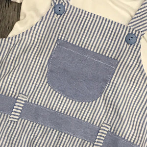 Baby Boy's 2 Piece Romper Suit Blue & White - 7778