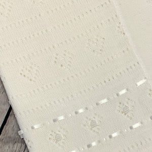 White Christening Baptism Shawl for Baby with Ribbon Detail