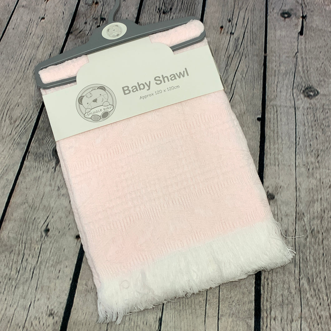 Pink Baby's Shawl Swaddling or Christening with Fringed Edge