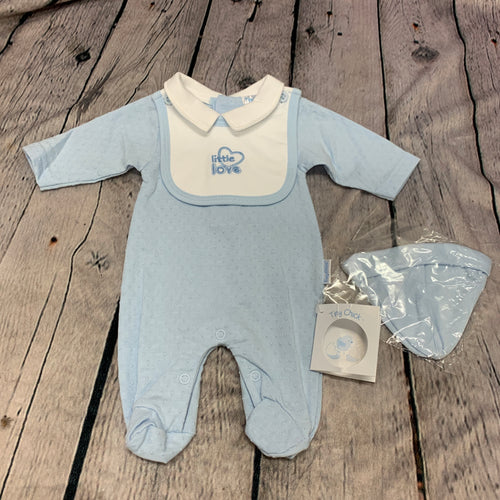 Premature Preemie Prem Tiny Baby Boy's all in one Outfit Plus Hat Blue - 3356