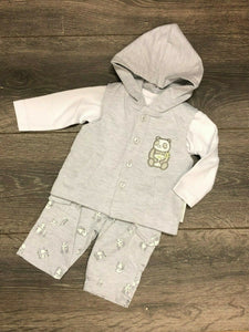 Baby Boy's 3 Piece Outfit in Grey & White with Hood - 7720