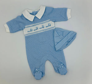 Premature Preemie Prem Tiny Baby Girl's or Boy's all in one Outfit with Smocking- Pink or Blue