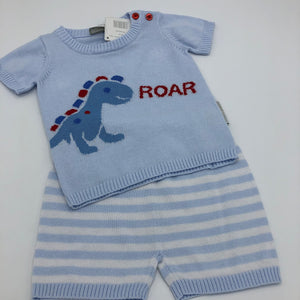 Baby Boy's 2 Piece Pale Blue Fine Knitted Outfit - 1030