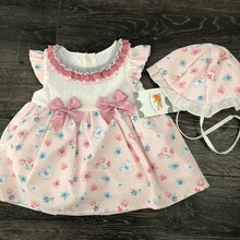 Load image into Gallery viewer, Portuguese Baby Dress &amp; Sun Hat Pink White Flowers -