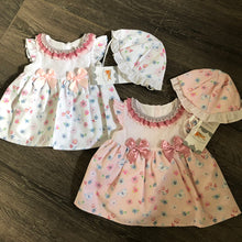Load image into Gallery viewer, Portuguese Baby Dress &amp; Sun Hat Pink White Flowers -