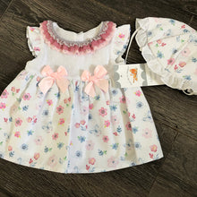 Load image into Gallery viewer, Portuguese Baby Dress &amp; Sun Hat Pink White Flowers -