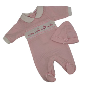 Newborn Baby Girl's s all in one Outfit Sleepsuit with Smocking- Pink or Blue