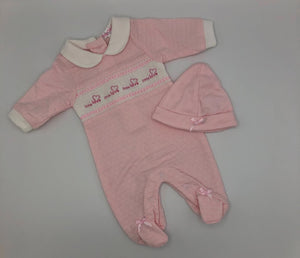 Premature Preemie Prem Tiny Baby Girl's or Boy's all in one Outfit with Smocking- Pink or Blue