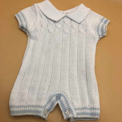 Baby Boy's Knitted Cotton Suit 1 Piece White Romper - 5197