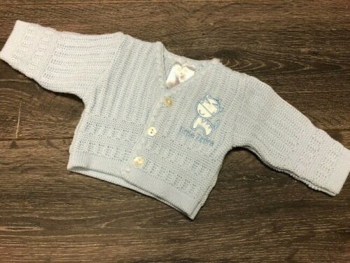 Tiny Baby or Premature Baby Boy's Cardigan in Pale Blue Zebra Motif