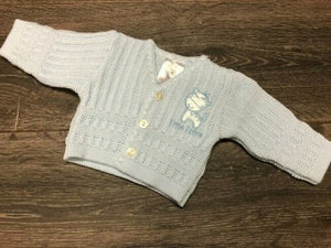 Tiny Baby or Premature Baby Boy's Cardigan in Pale Blue Zebra Motif