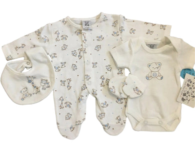Tiny Baby & Premature Baby Boy's or Girl's 4 PieceOutfit in Ivory & Pale Blue -4262